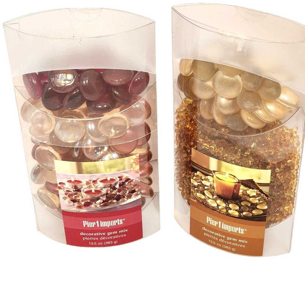 Two Pier 1 Imports Decorative Gem Mix. One in Gold and & Other in Multiple Color